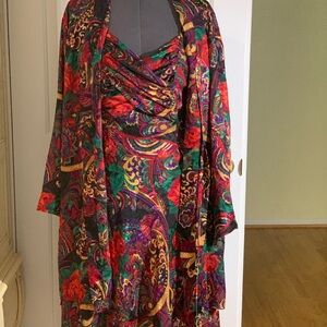 Vibrant Floral Dress with Shawl